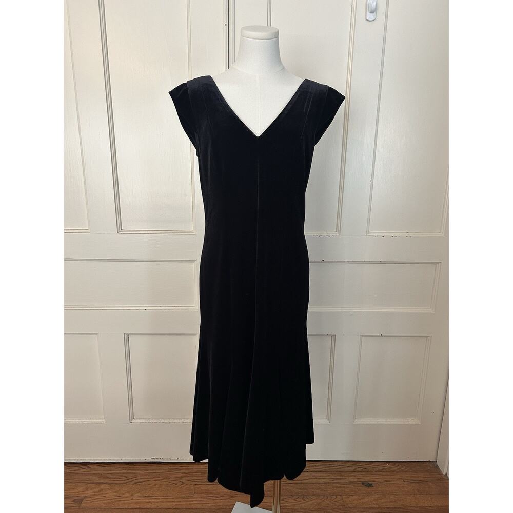 Worth Velvet Midi Sheath Dress Womens Size 6 Black Designer Elegant Classic